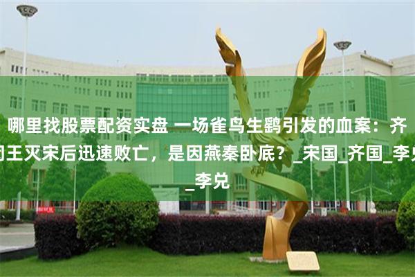 哪里找股票配资实盘 一场雀鸟生鹞引发的血案:齐闵王灭宋后迅速败亡,是因燕秦卧底?_宋国_齐国_李兑